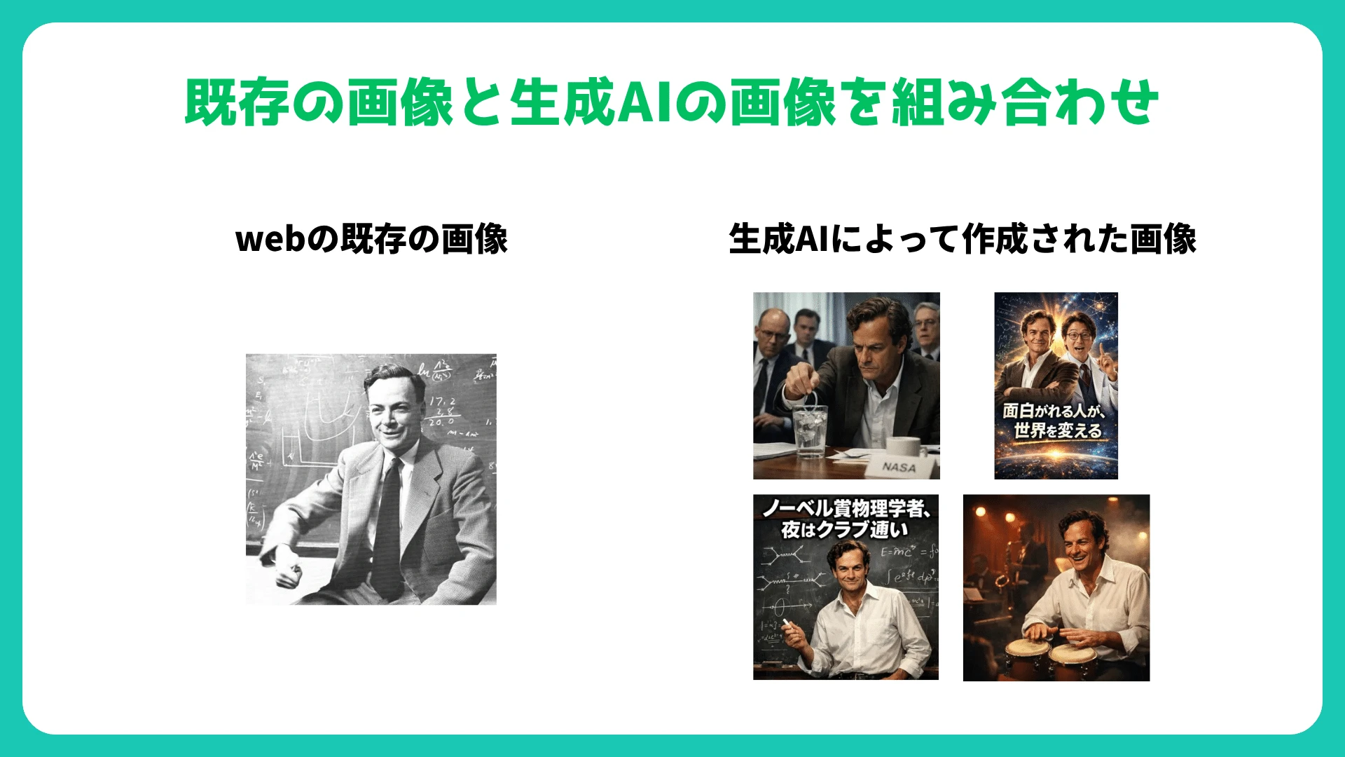 Existing web photos combined with AI-generated portraits of historical figures for short-video visuals