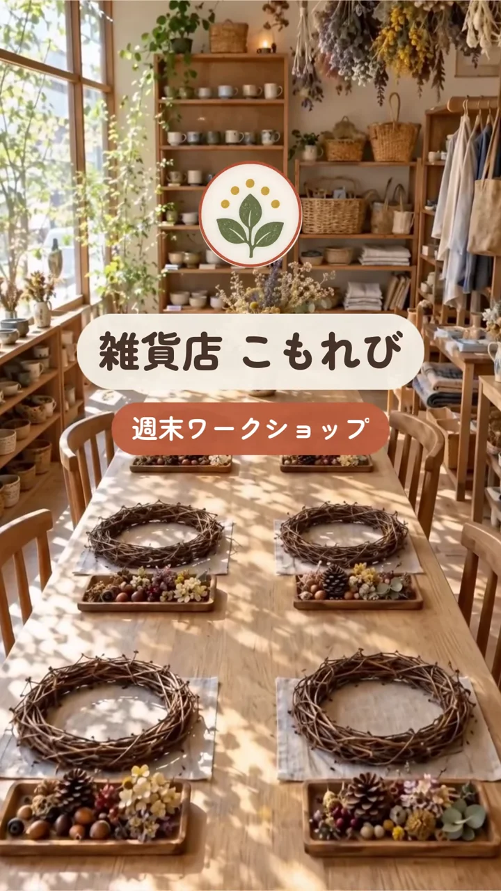 NoLangで作ったストーリーズ用の告知動画の一場面。雑貨店の店内に店名と「週末ワークショップ」の文字