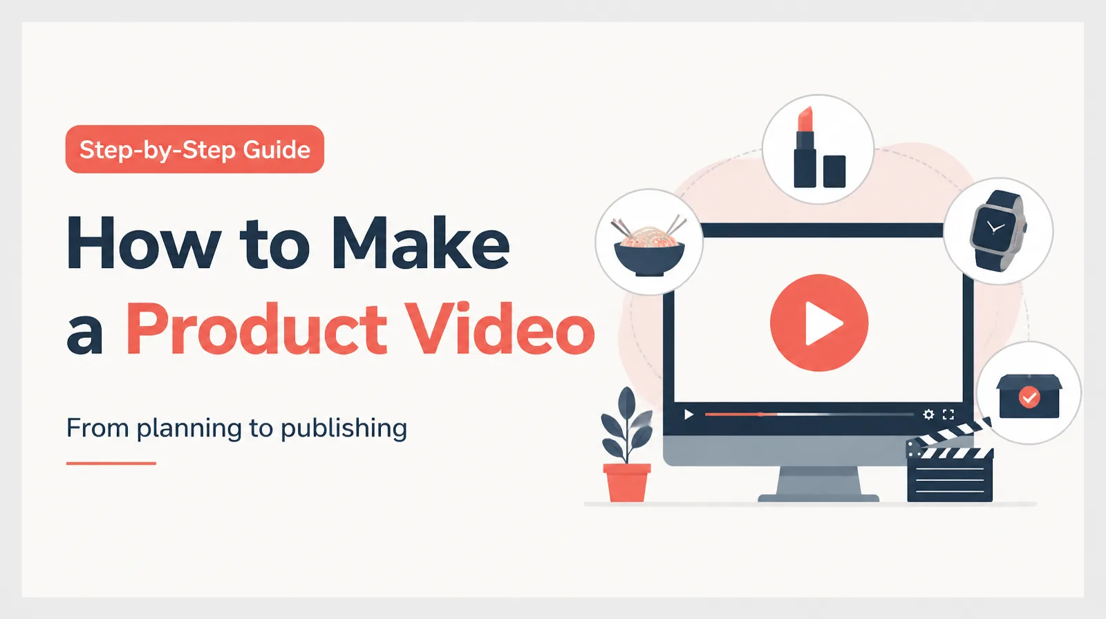 Title card for a guide to making product videos, showing product video samples across consumer categories