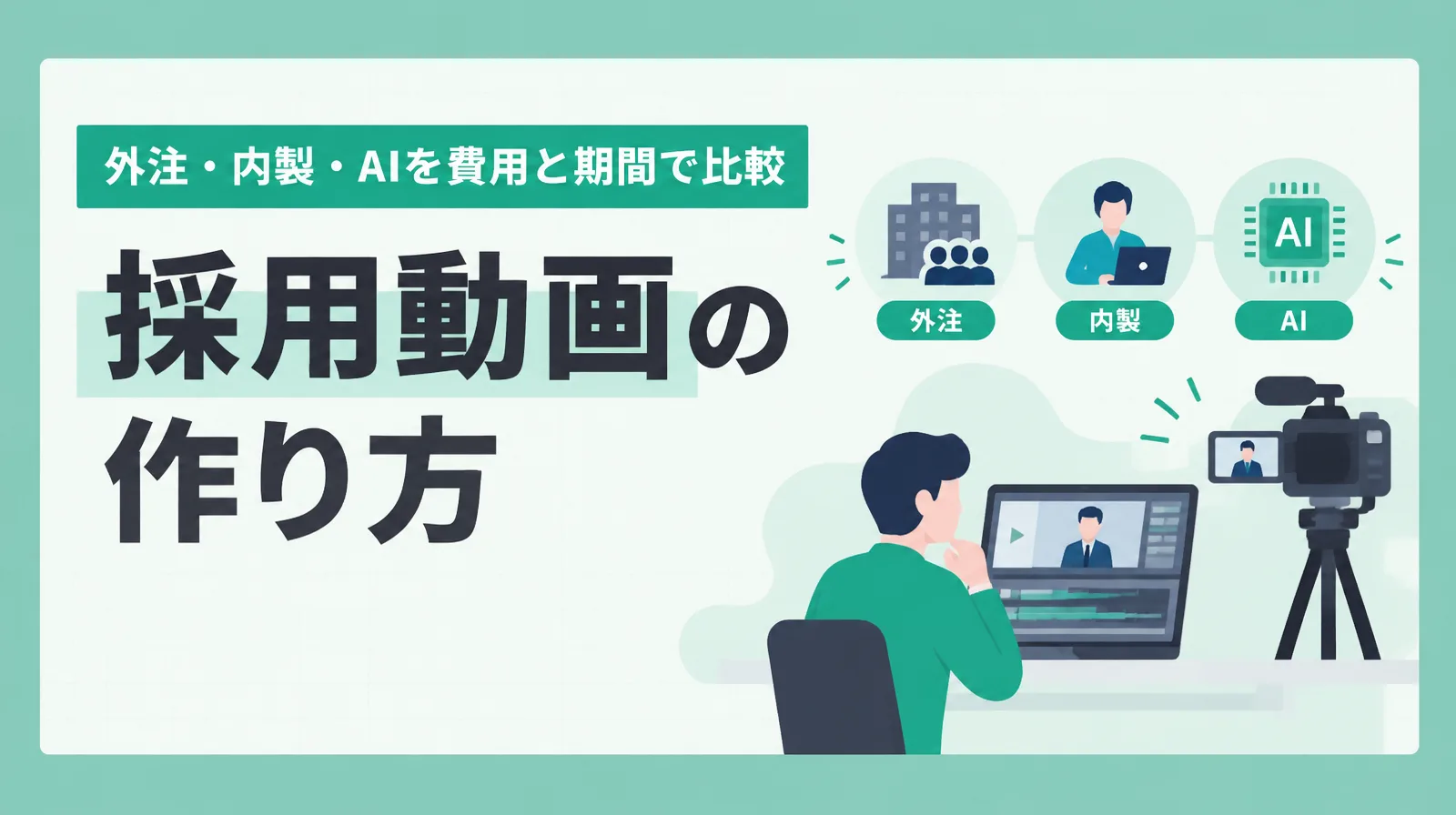採用動画の作り方と費用相場を、外注・内製・AI生成で比較する記事のイメージ