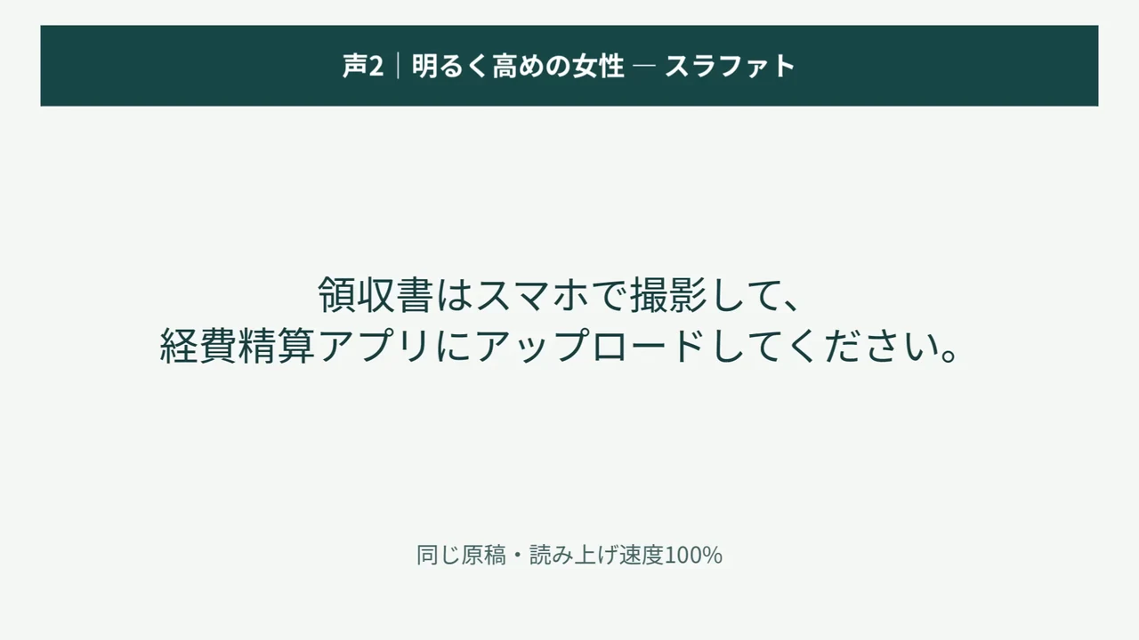 同じ原稿を4つの声で聞き比べる動画の、声2 スラファトの場面
