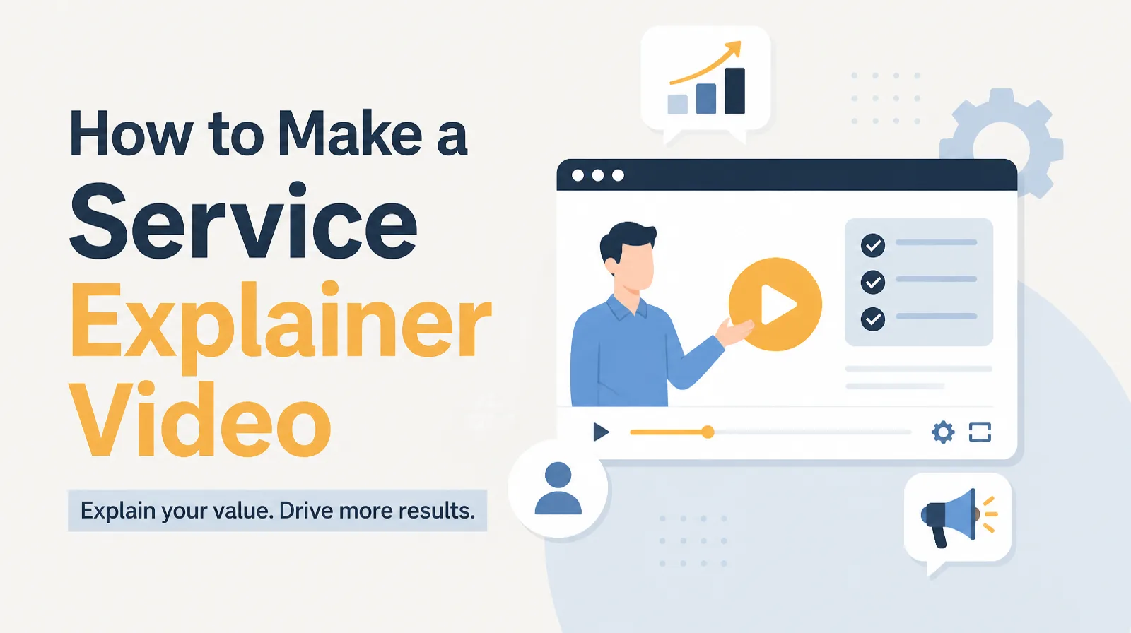 Illustration for an article on how to make a service explainer video, showing a service page turning into a narrated video