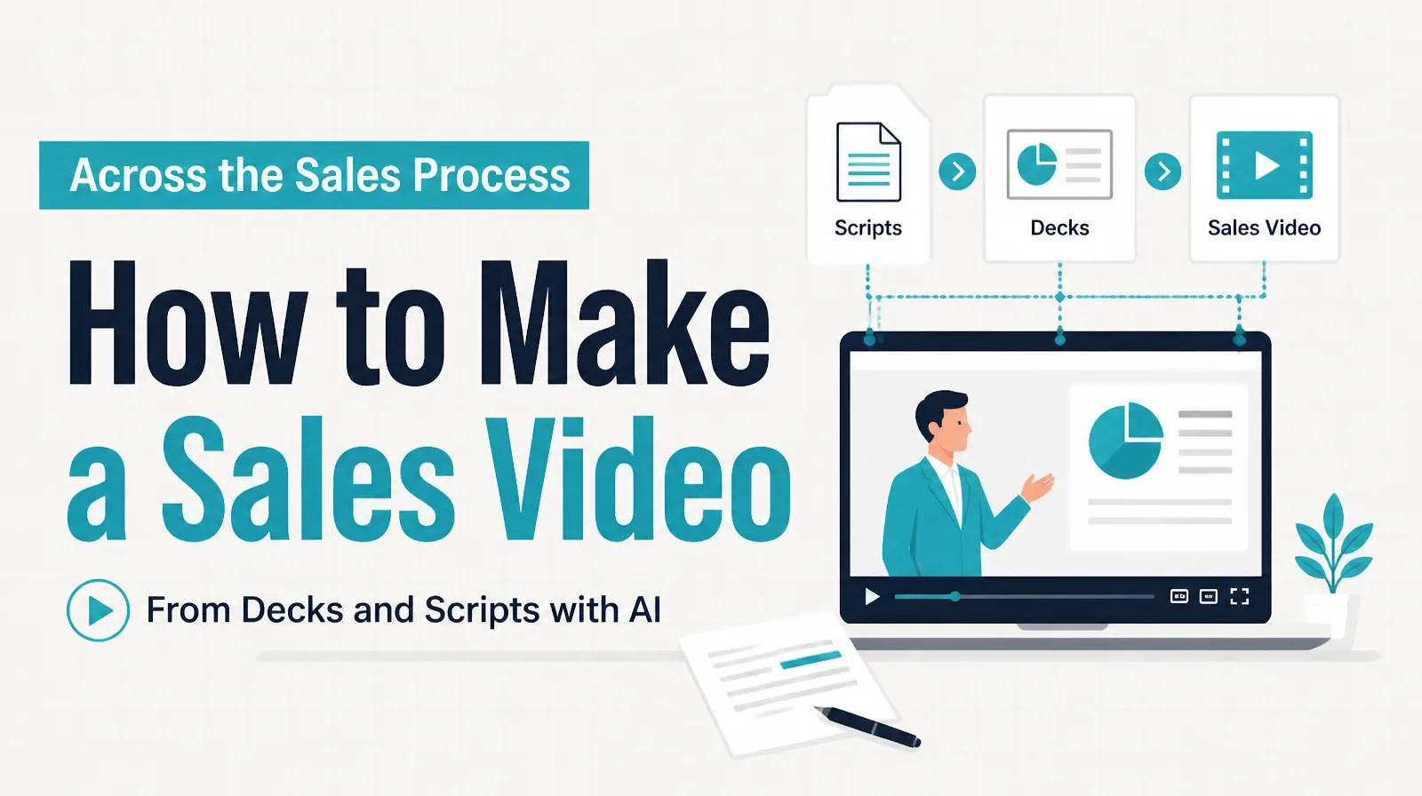 Title image for an article on how to make a sales video, showing the five types of sales video across the stages of a B2B deal