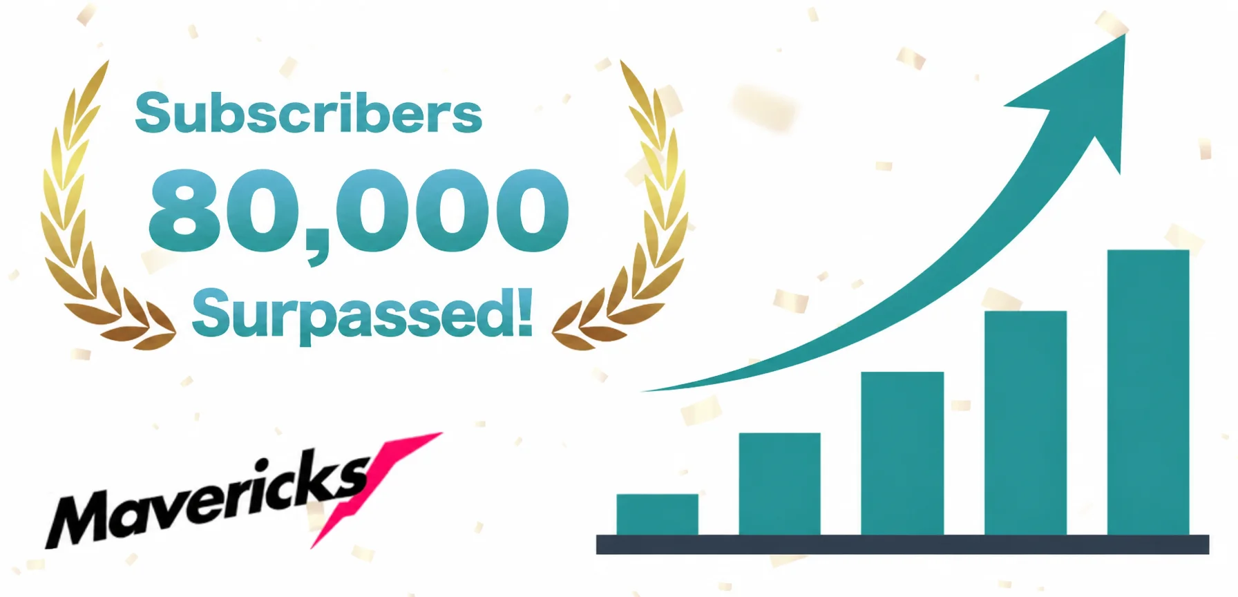 Key visual announcing that Mavericks AI News has passed 80,000 subscribers, with laurels and a rising bar chart