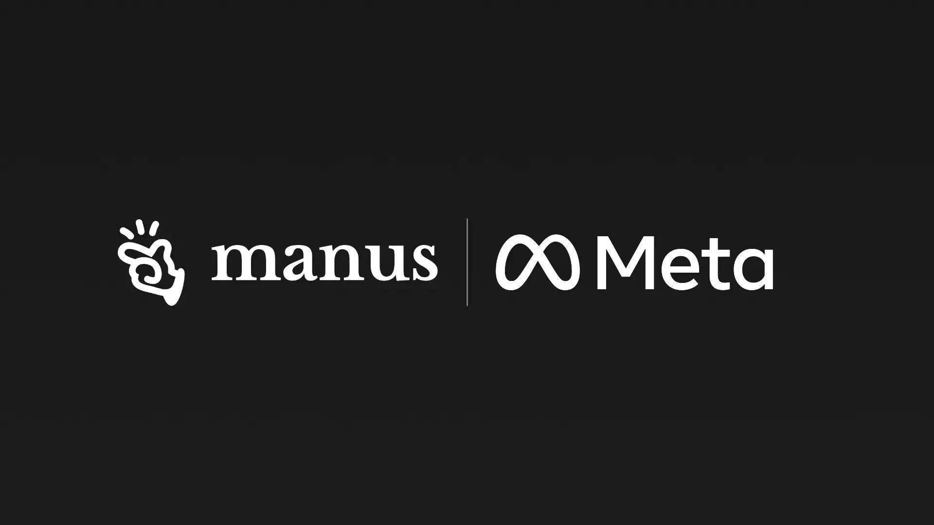Acquisition announcement key visual with the manus and Meta logos side by side on a black background