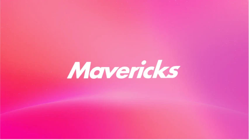 Key visual showing the white Mavericks logo on a pink gradient background
