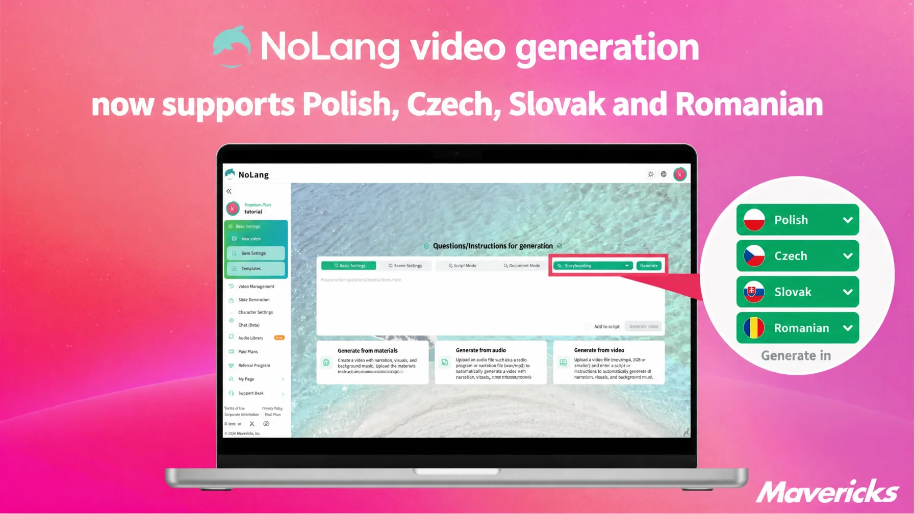 Thumbnail announcing that NoLang video generation now supports Polish, Czech, Slovak and Romanian