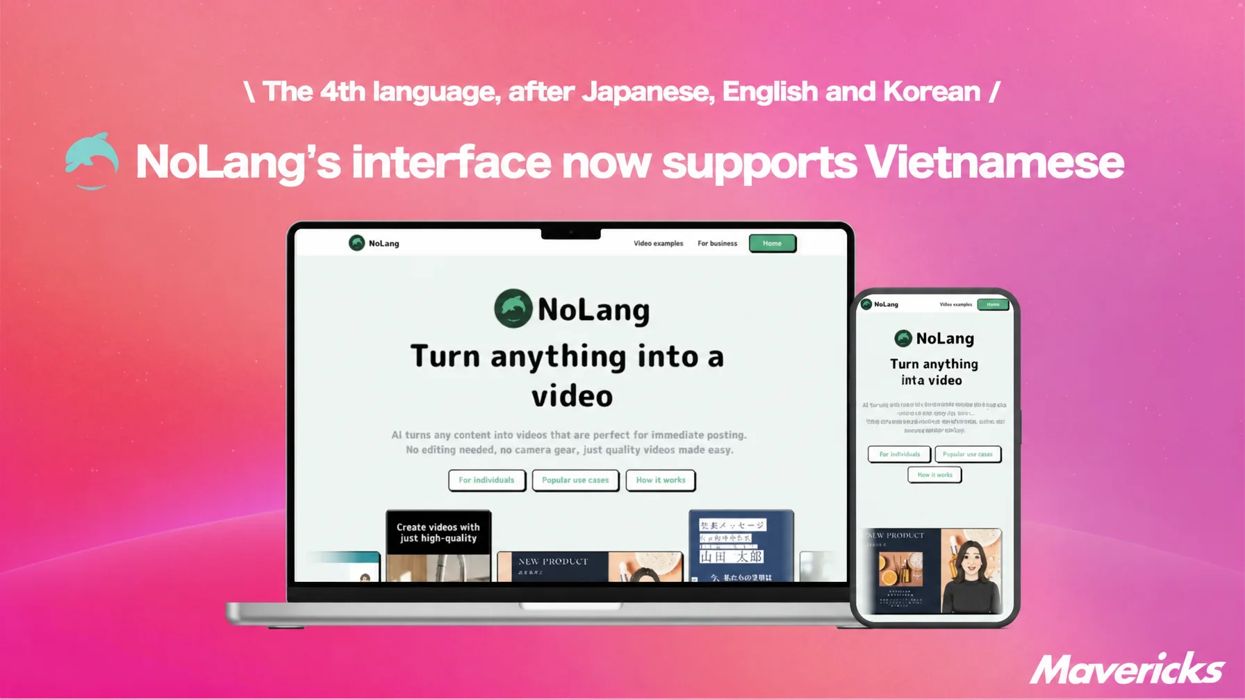 Key visual showing NoLang's Vietnamese interface on a laptop and a smartphone screen