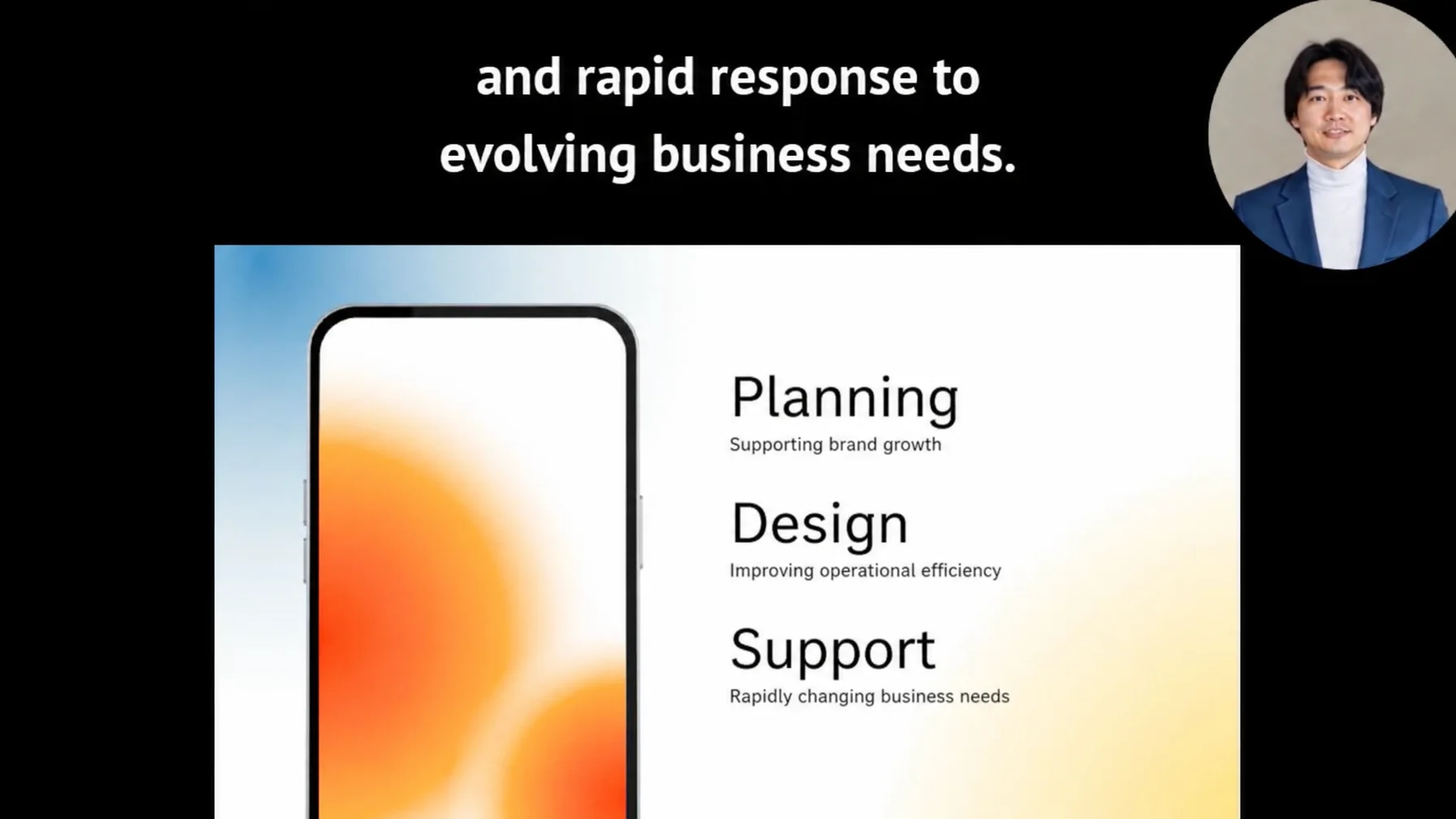 Header image for NoLang showing a smartphone screen beside the Japanese words for design, design work, and response