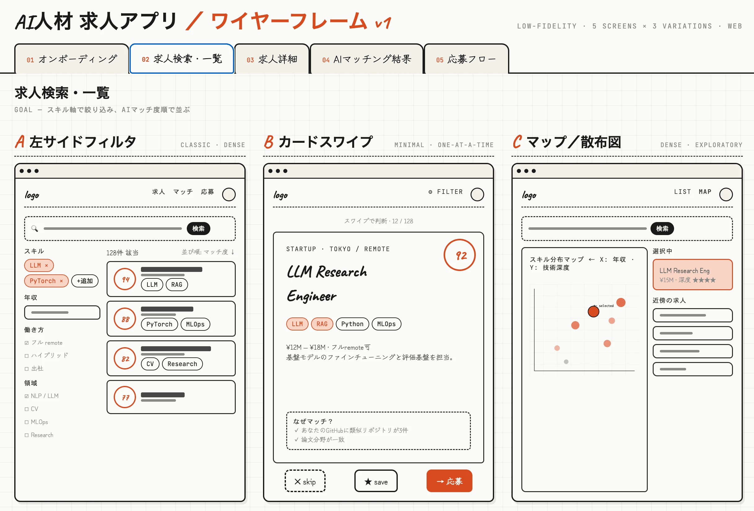 Screen showing a wireframe example of an AI talent job board app generated by Claude Design
