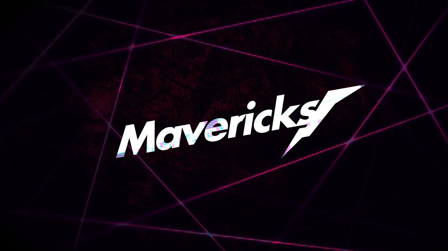 Key visual with the white Mavericks logo on a dark background crossed by pink light streaks.
