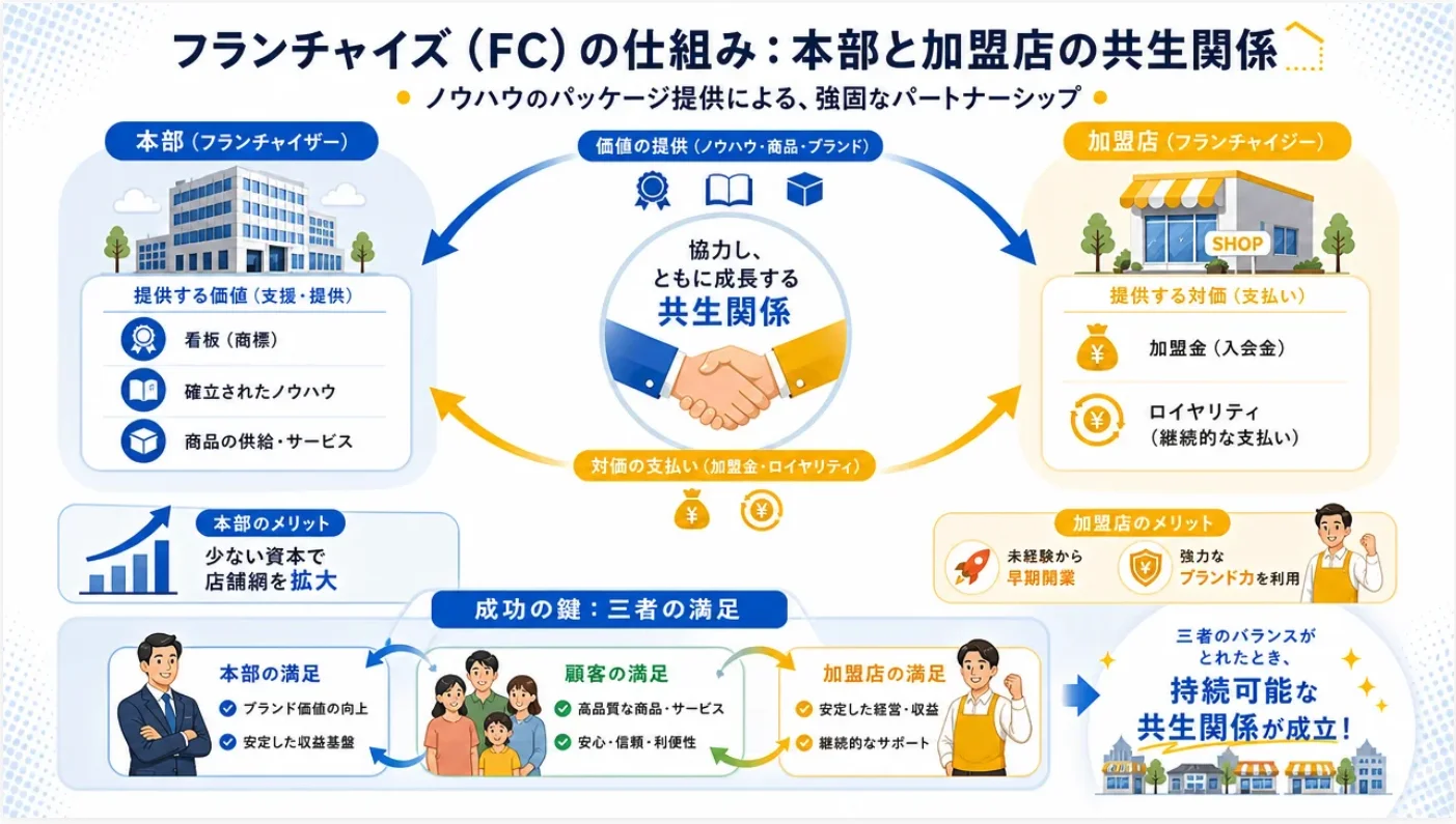 例：フランチャイズの仕組みを解説するスライド